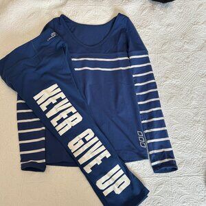 LORNA JANE “Never Give Up” Blue Performance Set | Long Sleeve + Capri Leggings